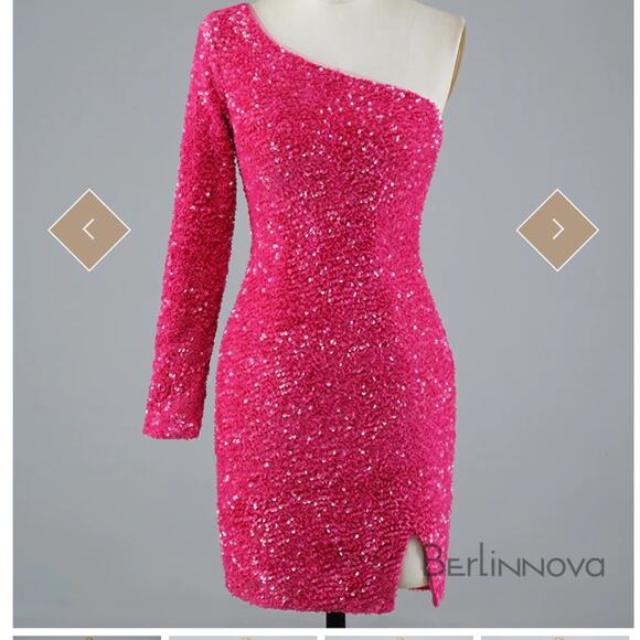 Berlinnova Sexy Glitter One-Shoulder Sequin Minidress Pink Size 4 - Picture 2 of 9